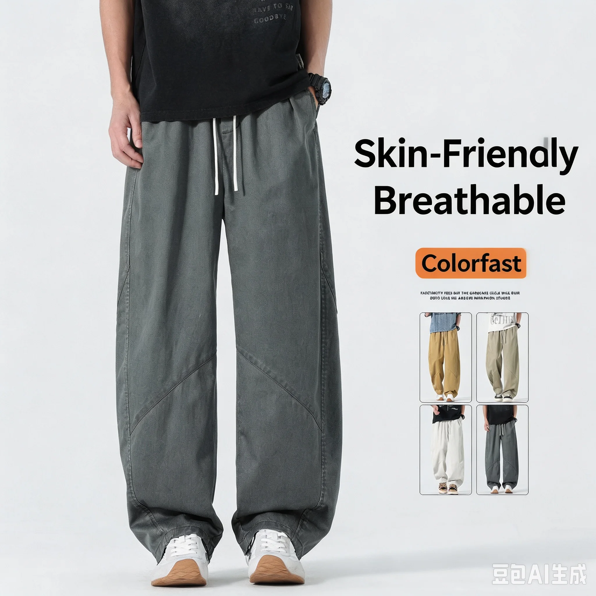 Cooling Washed Loose Men's Casual Pants Summer High Street American Style Vintage Floor-Length Trousers Breathable Comfortable