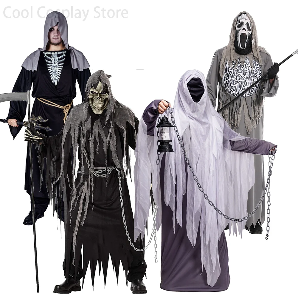 Costumes de cosplay Halloween pour homme adulte, Tenues de démon de la mort, de Porteuse de l'âme, de squelette pour fêtes de carnaval et spectacles d