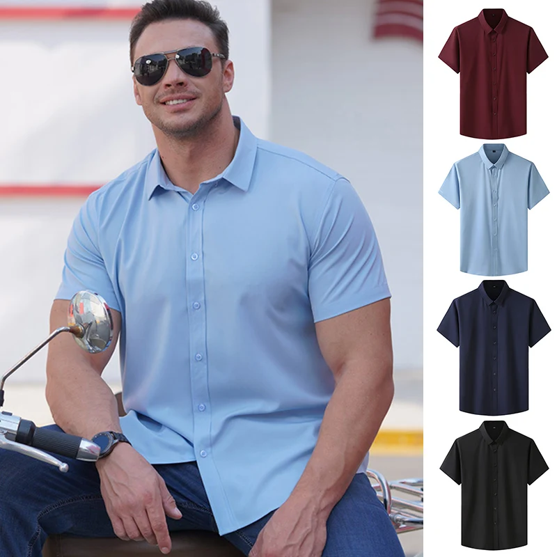 Summer Oversized Social Shirt Male Short Sleeve Formal Shirts Blouse Business Dress Shirt Casual Elegant Shirt Top Man Clothes