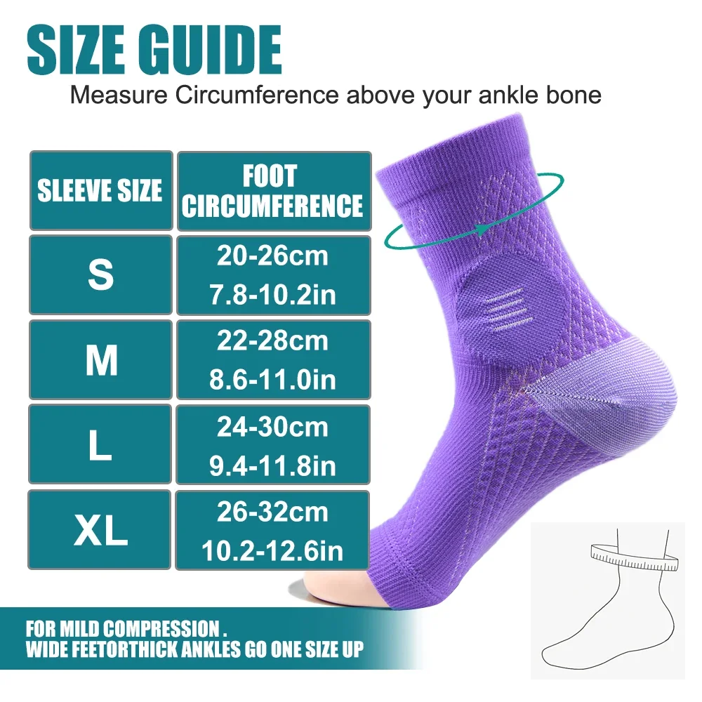 1Pair Neuropathy Socks Ankle Compression Sleeve For Swelling, Plantar Fasciitis, Sprain, Neuropathy - Nano Brace For Women & Men