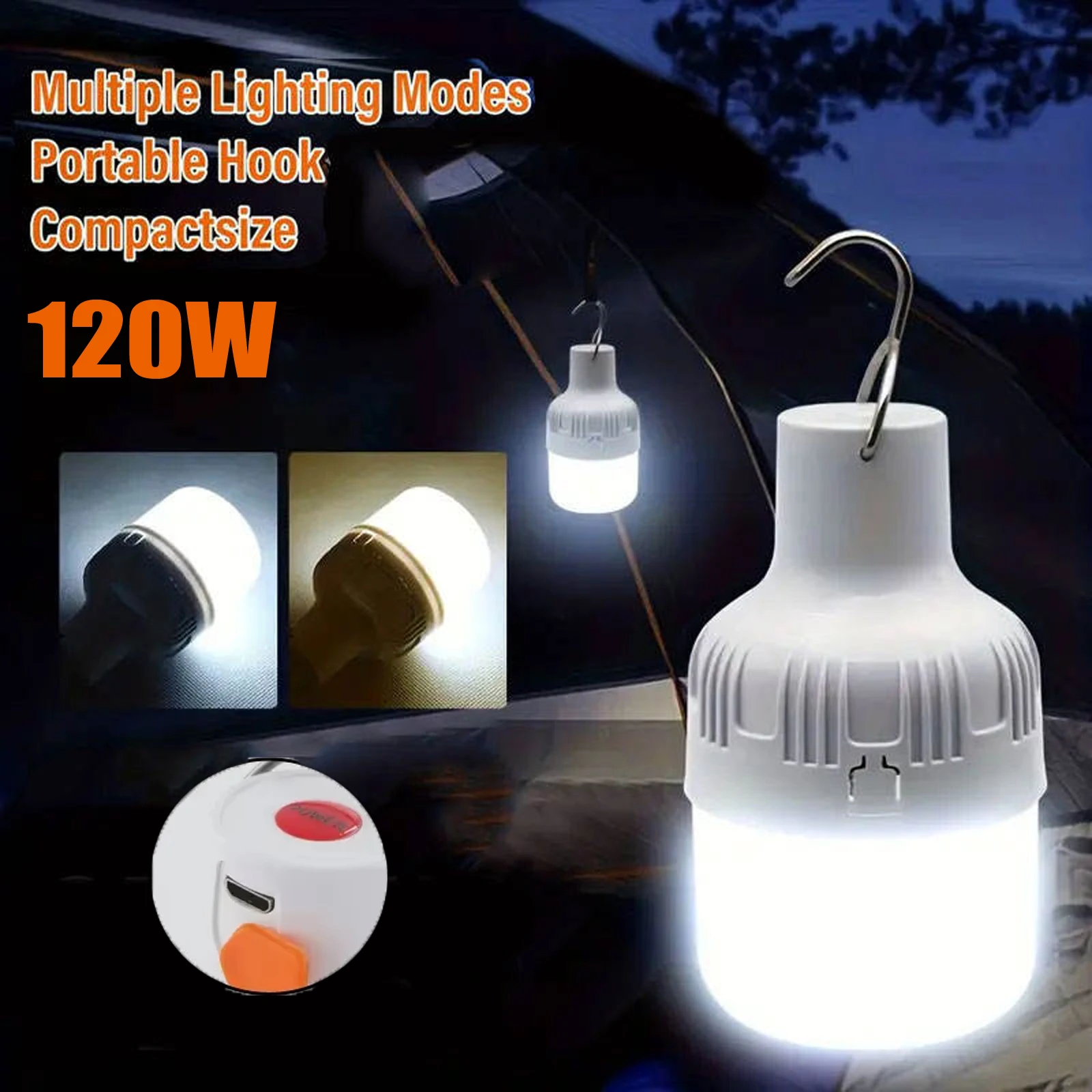 Portable Camping Lantern USB Rechargeable Flashlight Light Bulb Powerful Battery Tent Lamp Outdoor Emergency Lighting