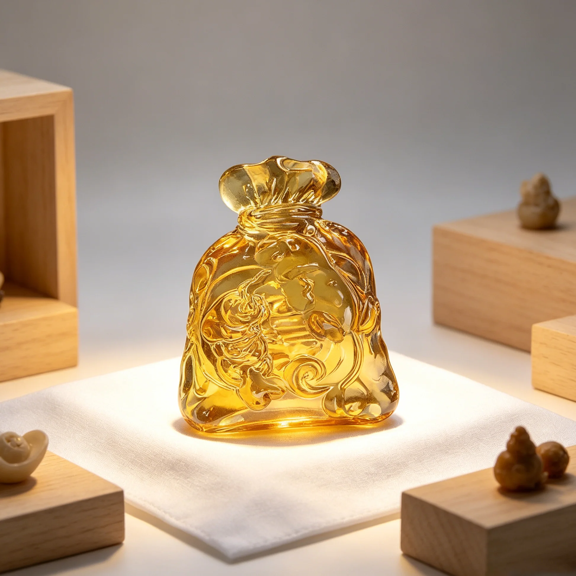 Traditional Chinese Yellow Glazed Fortune Money Bag Mini Ornament for Home Office Desk Tea Table Prosperity Decor Gift