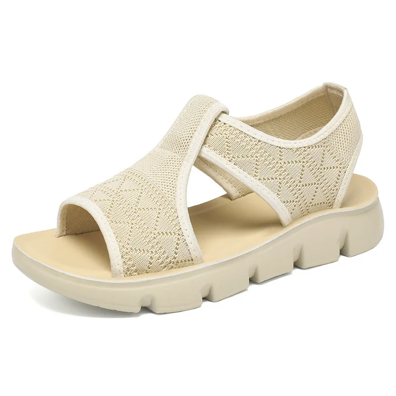 Shoes for women in summer 2025, breathable sandals, thick soled casual women's shoes, half slippers, mesh flat sandals