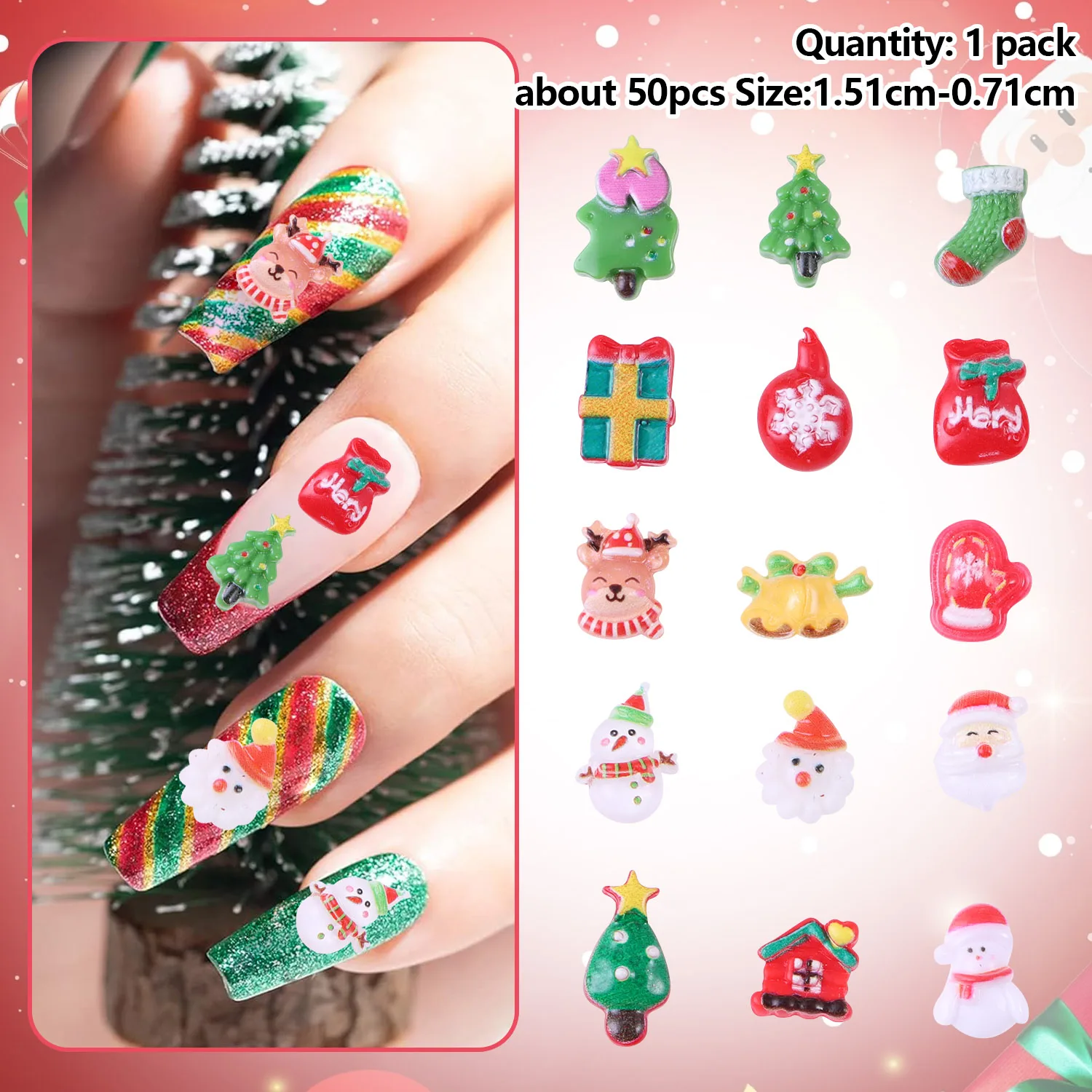 Mini Cartoon Christmas Trinketry Random 50/100pcs Nail Art Resin Christmas Tree Embellishment， Phone Case Decorative Trinkets