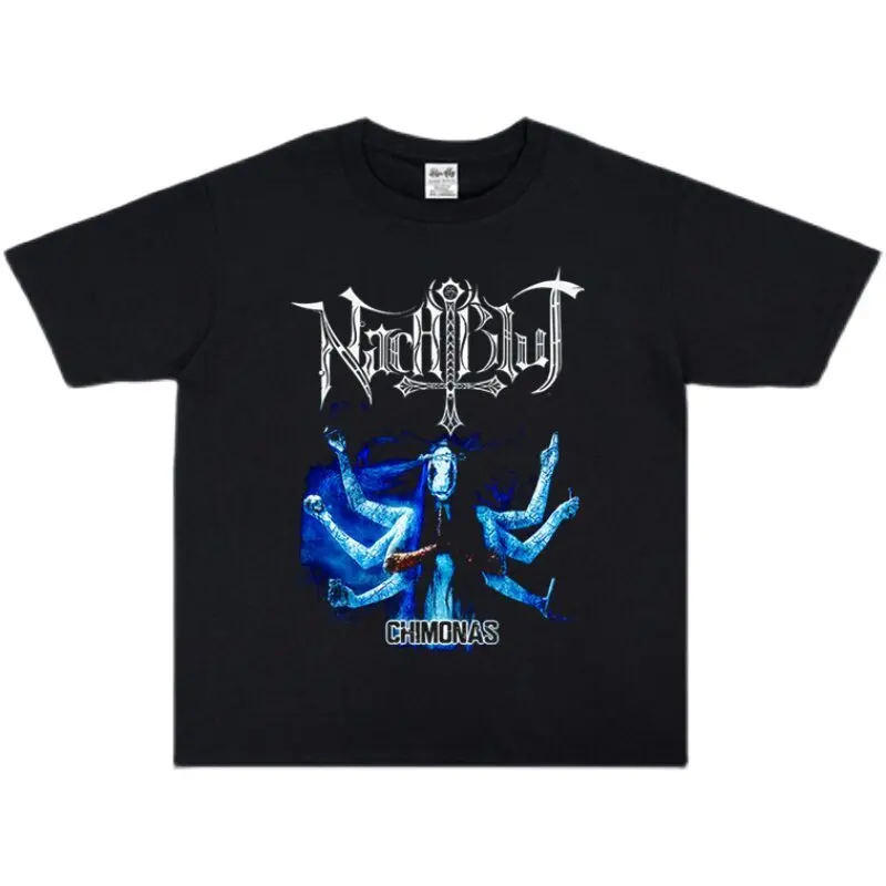 Digital Black Metal Band Nachtblut - Rocking T-shirt with Night Blood Print, Short Sleeve, Loose Fit, Heavyweight