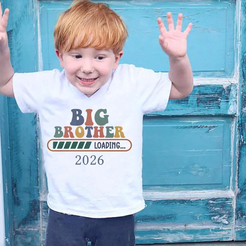 Big Brother 2026 Print Boys Short Sleeve T-shirt Child Pregnancy Announcement Summer Top Kids Fashion Tee