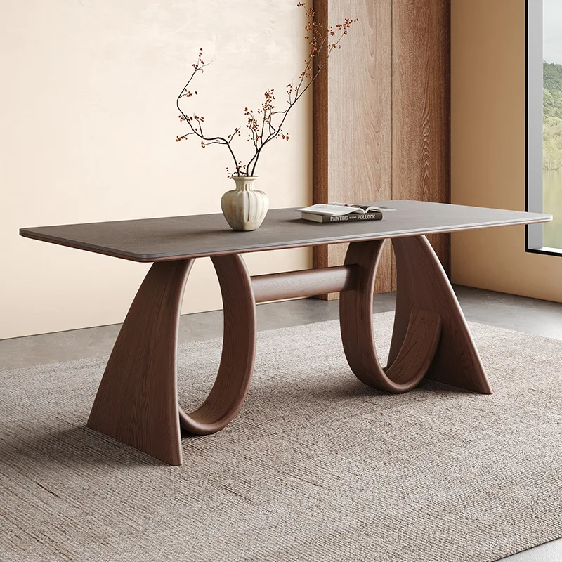 

retro solid wood dining table Modern simple household small apartment Nordic begonia glasses rock slab dining table