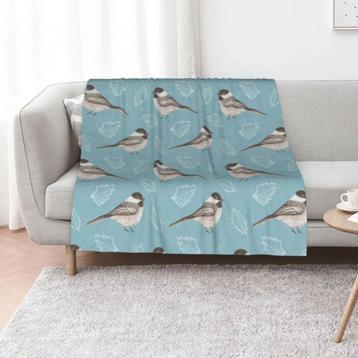 

Chickadees and Frosted Leaves Throw Blanket Thin Bed Fashionable Fashion Sofas Flannel Blankets