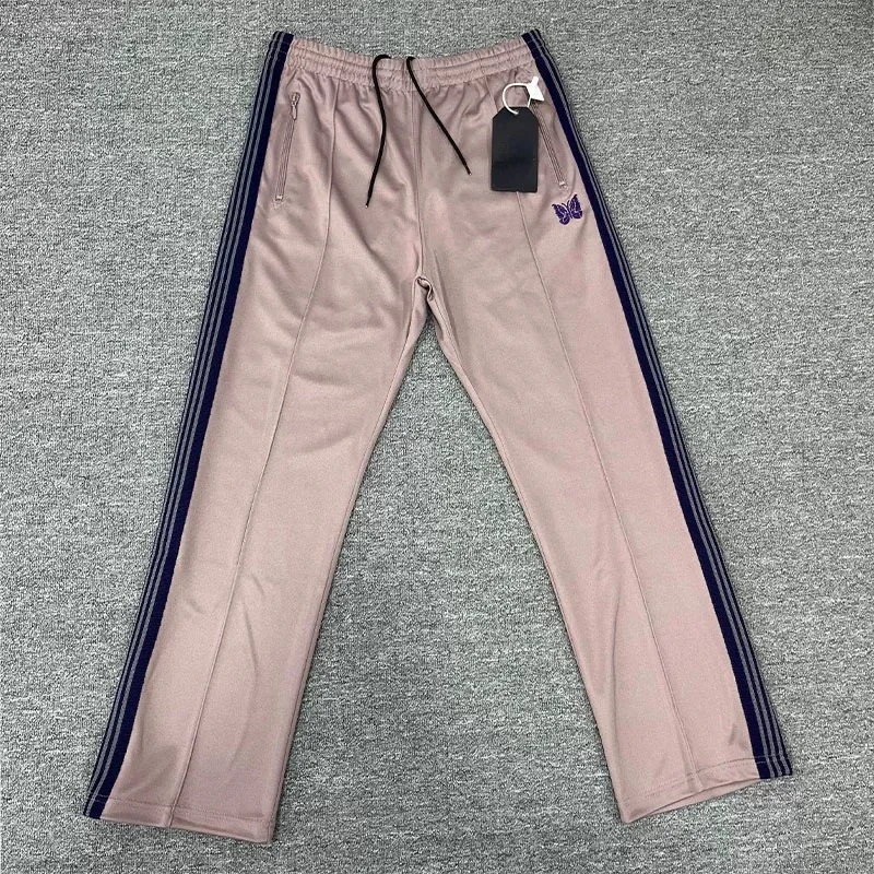 2024ss Pink Butterfly Embroidery Casual Pants Men Women 1:1 High Quality Side Edge Stripe Pants With Tags