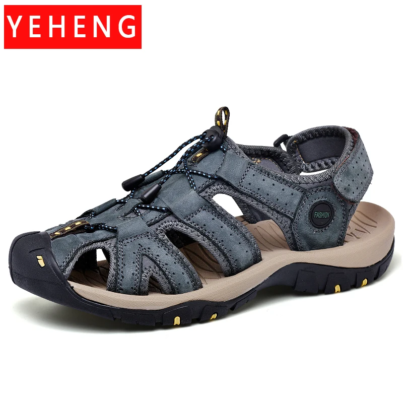 

Мужские летние повседневные кожаные кроссовки, сандалии ручной работы, уличная мягкая легкая дышащая обувь для пеших прогулок, рыбалки, пляжа