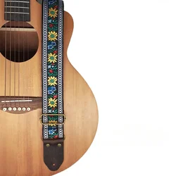 New Ethnic Style Jacquard Leather Guitar Strap for Folk Electric Acoustic Guitar Ukulele Bass Guitar Accessories
