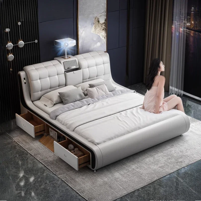 

Modern Storage Double Bed Headboard Frame Cameras Twin Double Bed Luxury Wood Space Saving Cama De Casal Furniture For Bedroom