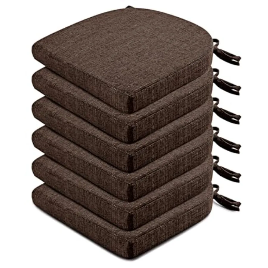 

Подушки для обеденных стульев, 6 штук в упаковке - Подушки для кухонных стульев с завязками и нескользящей основой - Накладки на стулья для столовой 16X16X2 дюйма