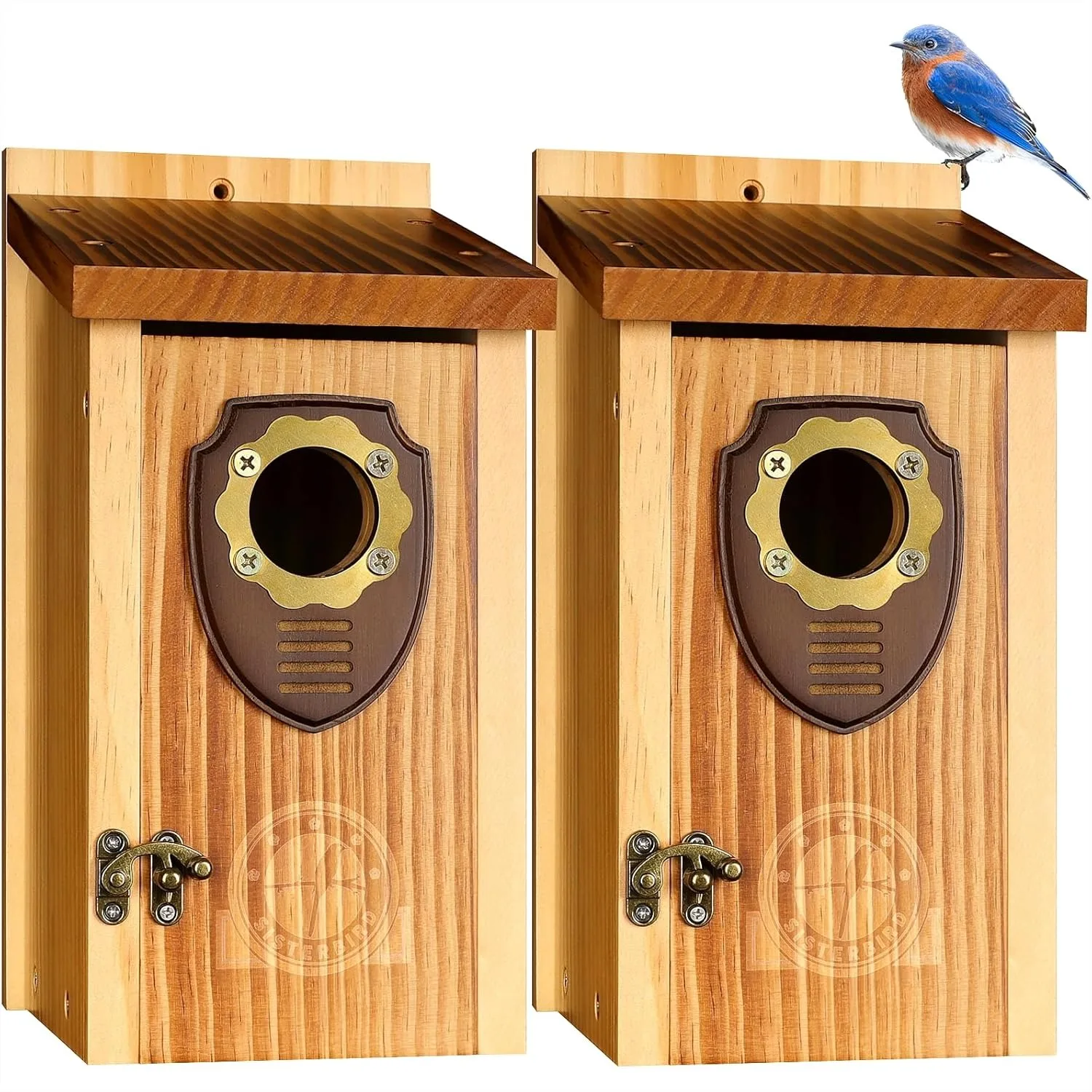 

Bluebird Houses for Outside, Pack of 2 Wooden Bird Houses with Predator Guard, Easy Clean Classic Design for Courtyard