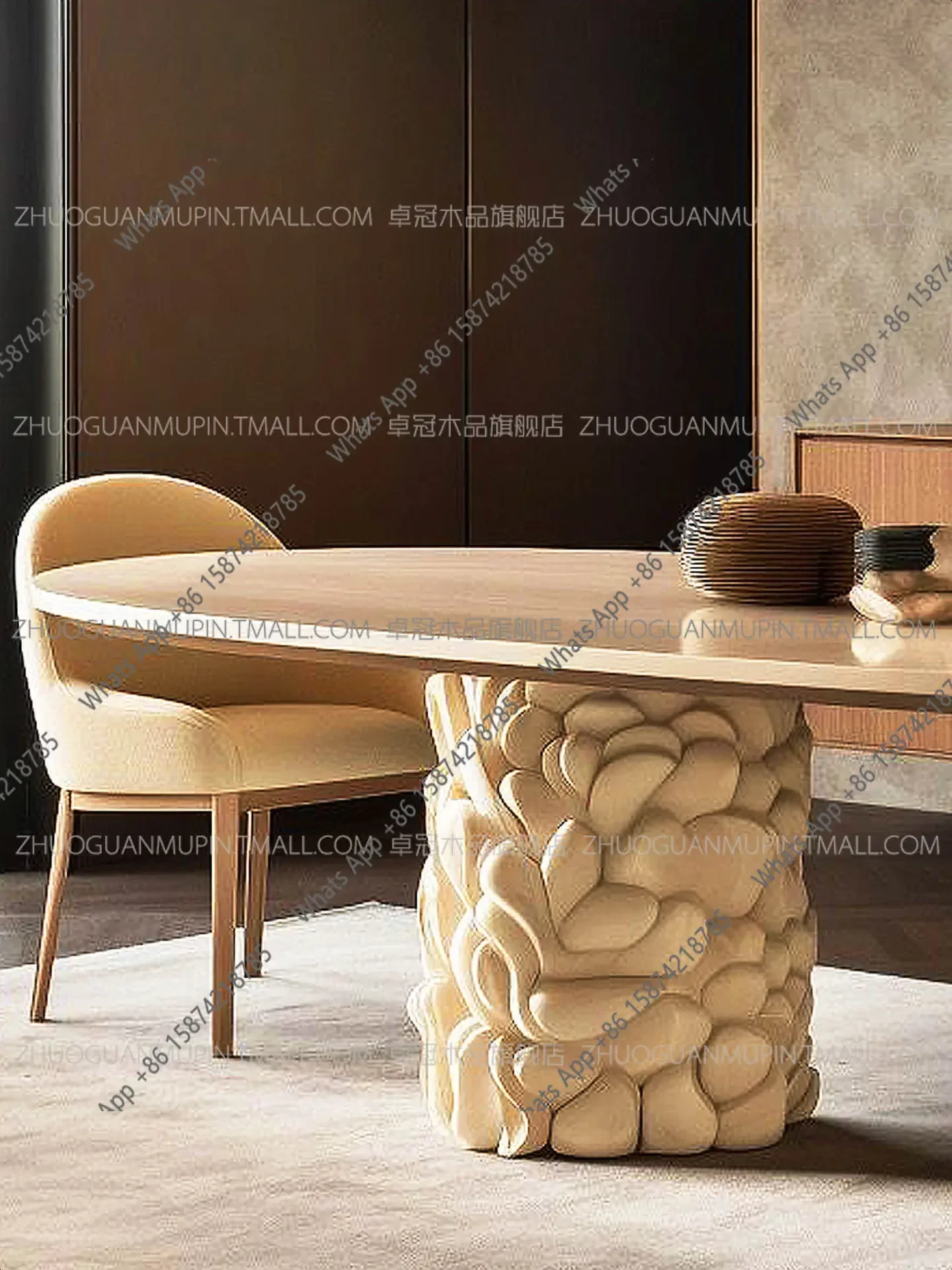 Mg French Dining Table, Office Reception Tea Table, Solid Wood Cream Style, Household Oval Paint High-end Sense