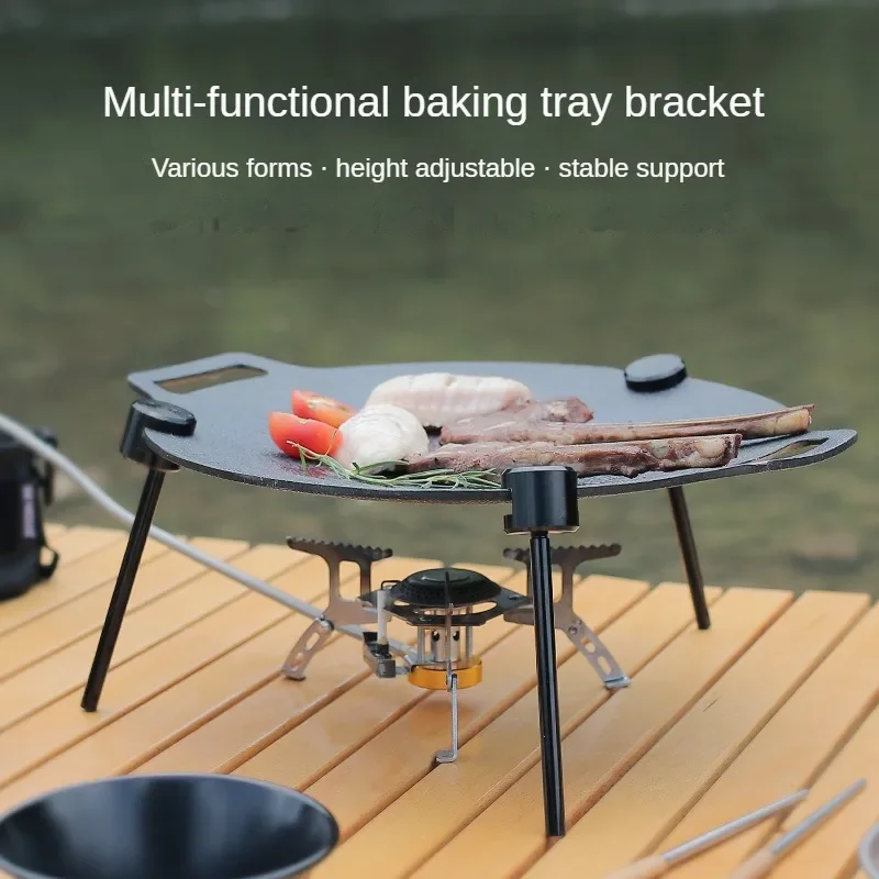 Multi Functional Camping Barbecue Grill Stand Baking Tray Hanger BBQ Triangular Brackets Grill Pot Racks Portable Adjustable