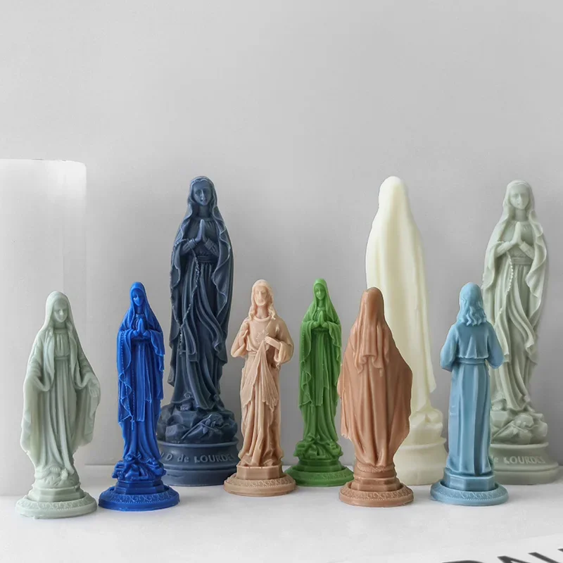 3D Goddess Mary Statue Candle Mold Jesus Portrait Plaster Mold Home Decoration Crafts Making Mould