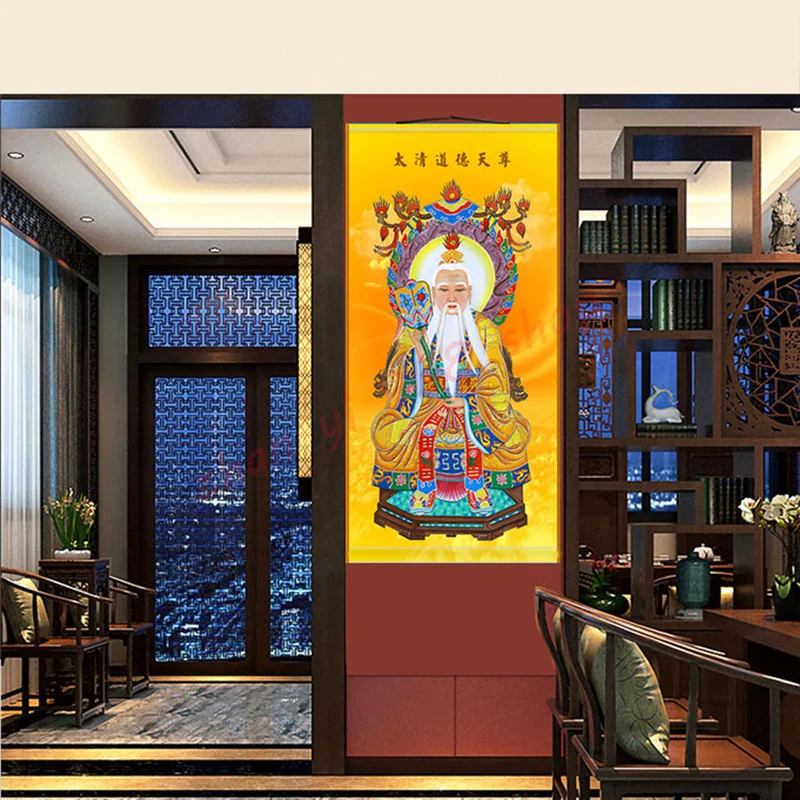 

Sanqing patriarch/Lingbao Tianzun/Yuanshi Tianzun / moral Tianzun/Religious Feng Shui silk hanging picture/ mascot