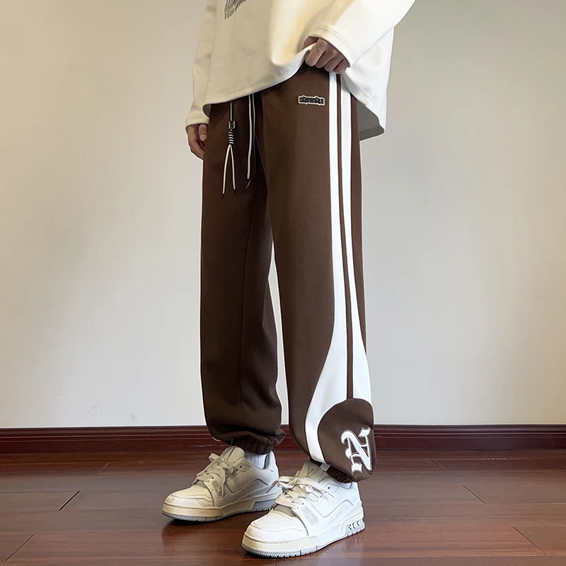 3 Colors Men Sweatpants Korean Street Casual Pants Fashion Patchwork Letter Embroideries Straight-leg Trousers Male Sports Wear