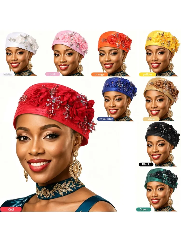 Already Made African Headtie Glitter Diamonds Women's Turban Cap Female Head Wraps Nigeria Wedding Auto Geles Party Headwear Hat