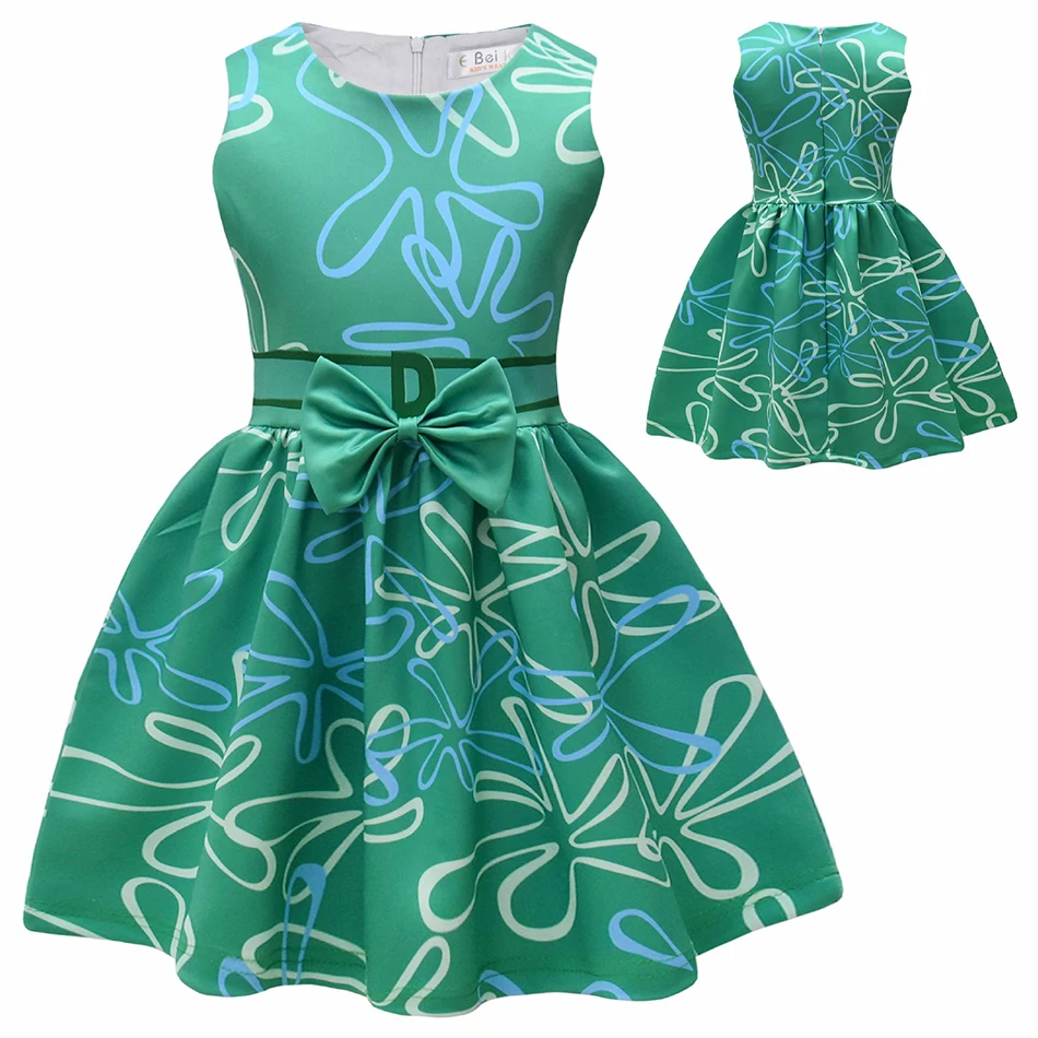 Comfortable Soft Floral Print Green Girls Dress Children Suitable Daily Wear and Special Events Girls Casual Dresses