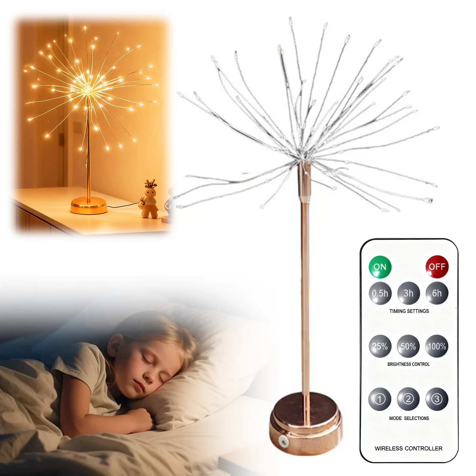Nest and Flowers Table Lights Battery Operated Christmas LED Fireworks Light Mini Table Firework Lights for Home Party & Holiday