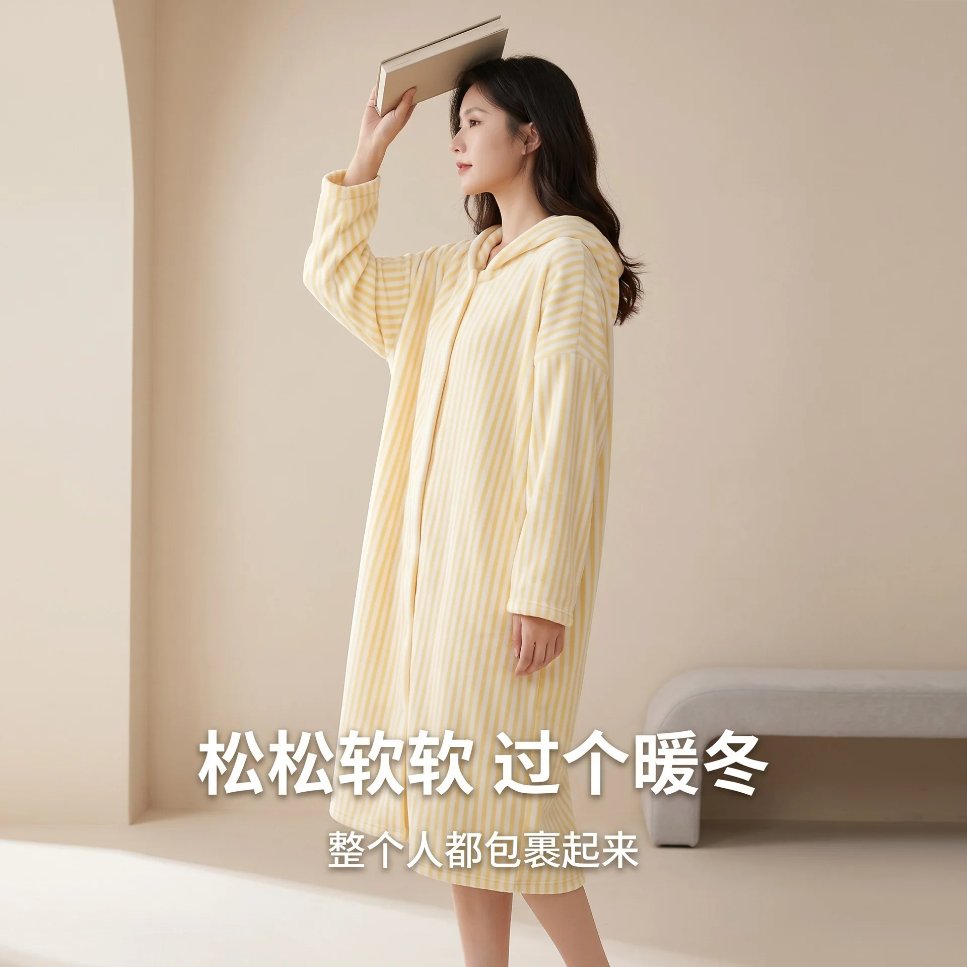 10A Antibacterial Bath Robe for Adults – Full-Body Wrap Wearable Towel with Colorful Stripes Hooded Long-Sleeve Highly Absorbent