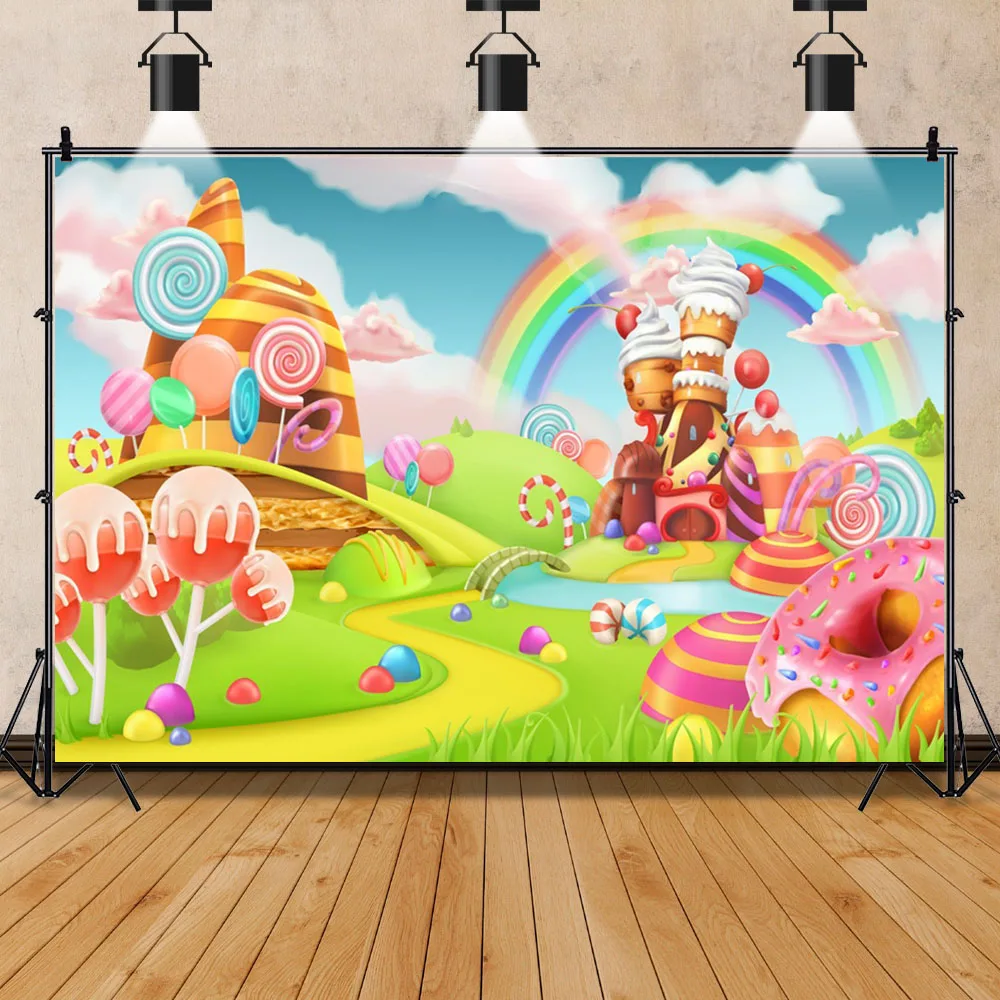 Candy Shop Theme Backdrop Decoration Ice Cream Car Cupcake Lollipop Sweet Baby Shower Chocolate Cream Girl Birthday Party Poster