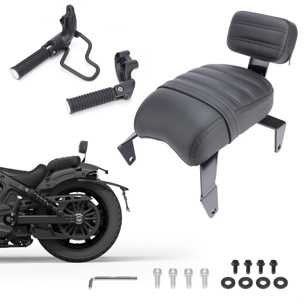

For 2025 Indian Scout Sixty Bobber Classic Passenger Seat and Footpegs Leather Rear Seat Cushion Sissy Bar Backrest Pad