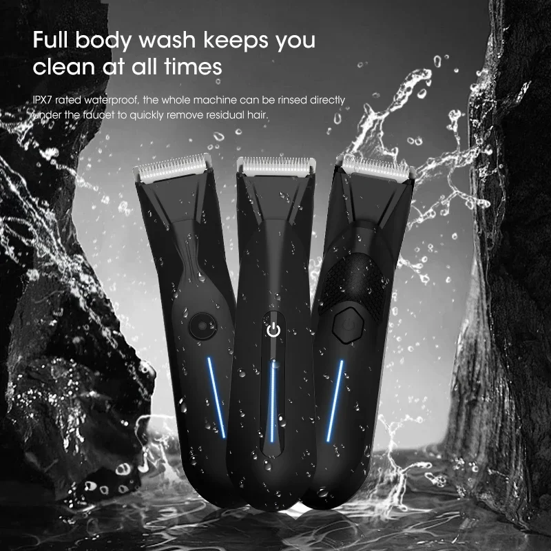 Cortapelos público para mujeres y hombres, recortador de bikini eléctrico, recortador de ingle impermeable para vello corporal, con luz, tamaño de viaje