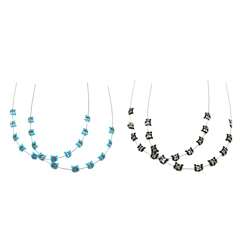 2 قطعة الكرتون القط الأسنان الأقواس المعدنية Archwire دون السنانير كتيفة معدنية وربطات الأوعية الدموية الملونة زخرفة الأسنان المؤقتة #5