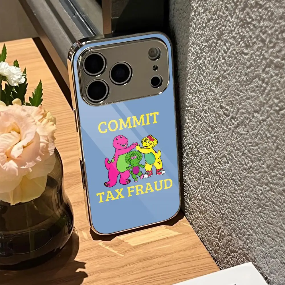 Barney C-Commit Tax Fraud Phone Case For iPhone 17 16 15 14 13 Pro Max Plus Electroplated Metal Case Glass Back Cover - view 5