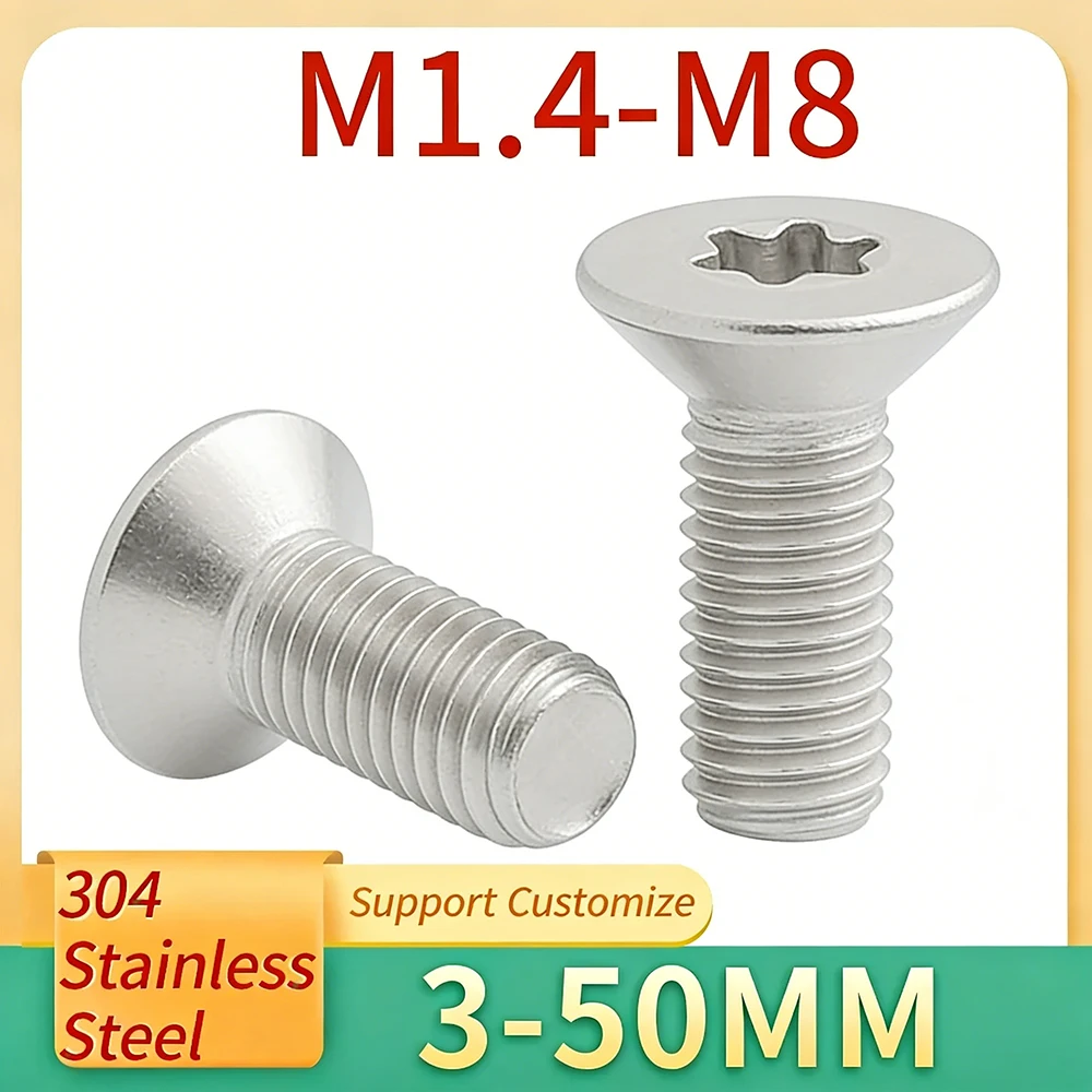 5-50pcs M1.4 M1.6 M2-M8 GB2673 Six Lobe Torx Flat Countersunk Head Screw Bolt 304 A2-70 Stainless Steel Support Customize