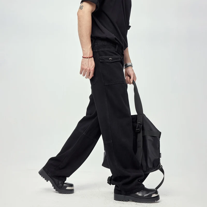 Korean Style Fashionable Black Jeans Men's Street Fashion Loose Straight Handsome Hip Hop Casual Cool High-End Wide-Leg Trousers