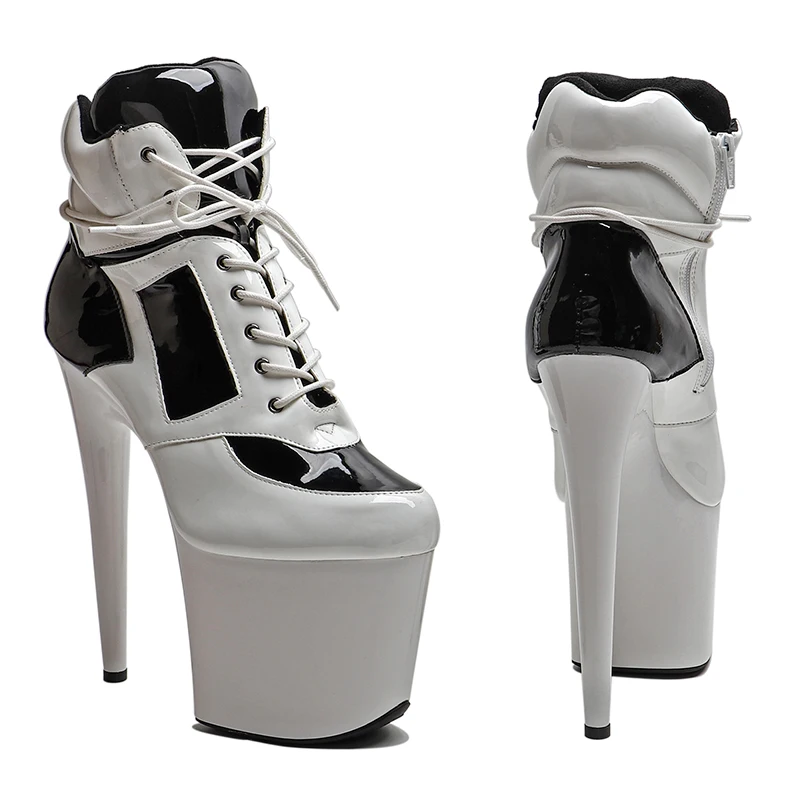 Leecabe  20CM/8inches Patent PU Upper White -blue  Fashion trend  Ankle Boot High Heel  stripper heel platform Pole Dance boot