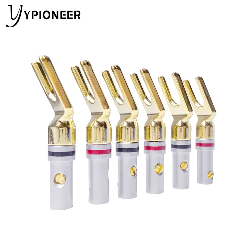 YPioneer P10087ขั้วต่อปลายแหลม8ชิ้น Y ปลั๊ก45องศาชุบทองตัวแปลงสัญญาณเสียงสกรูส้อมสำหรับสายลำโพง DIY