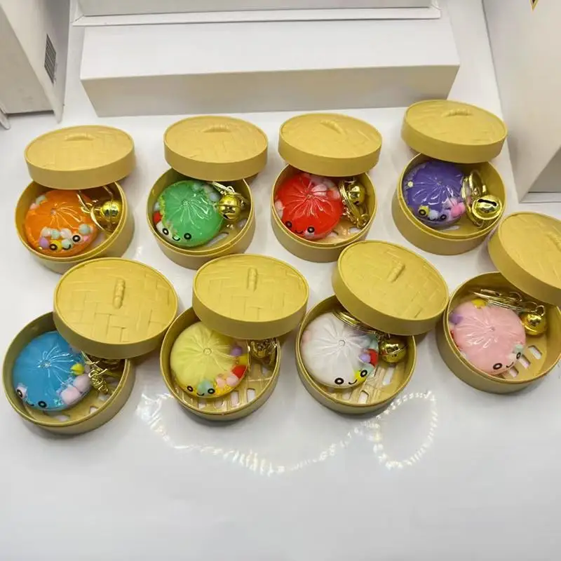 Mystery Quicksand Steamed Bun Toy Bell Keychain Colorful Design Kids Gift Bag Charm Party Favor Portable Backpack Decor