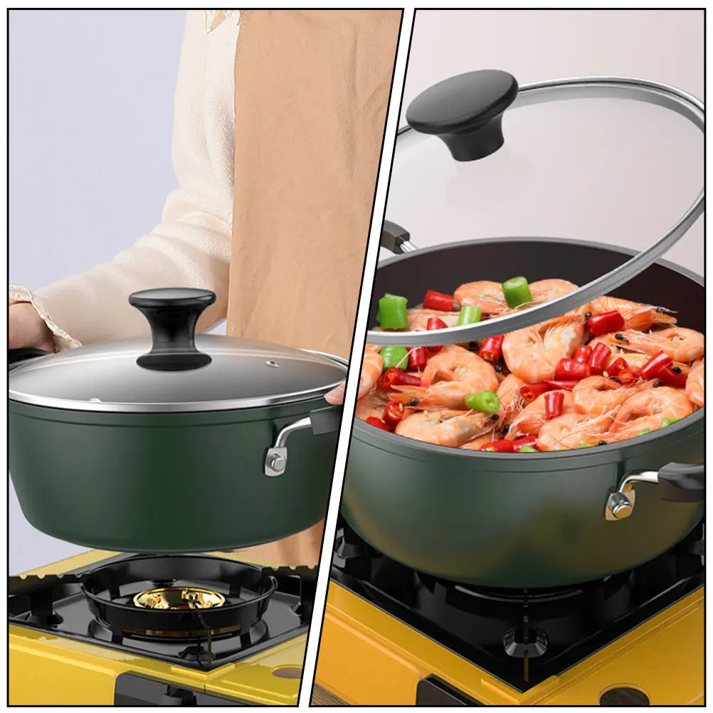 

1Pcs Double Handle Stew Pot Blackish Green Non-Stick Soup Pot Kitchen Household Cooking Saucepan Sturdy Heat-Resistant