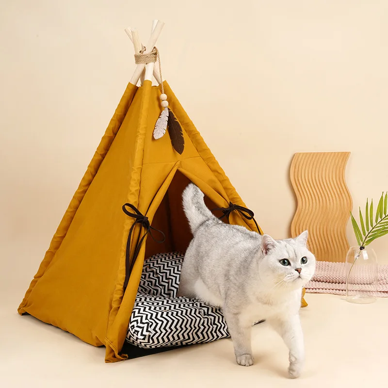 Pet Teepee Tent for Dogs Puppy Cats Christmas Tree Style Cat House Pet Teepee with Cushion for Indoor and Outdoor Cute Cat Bed