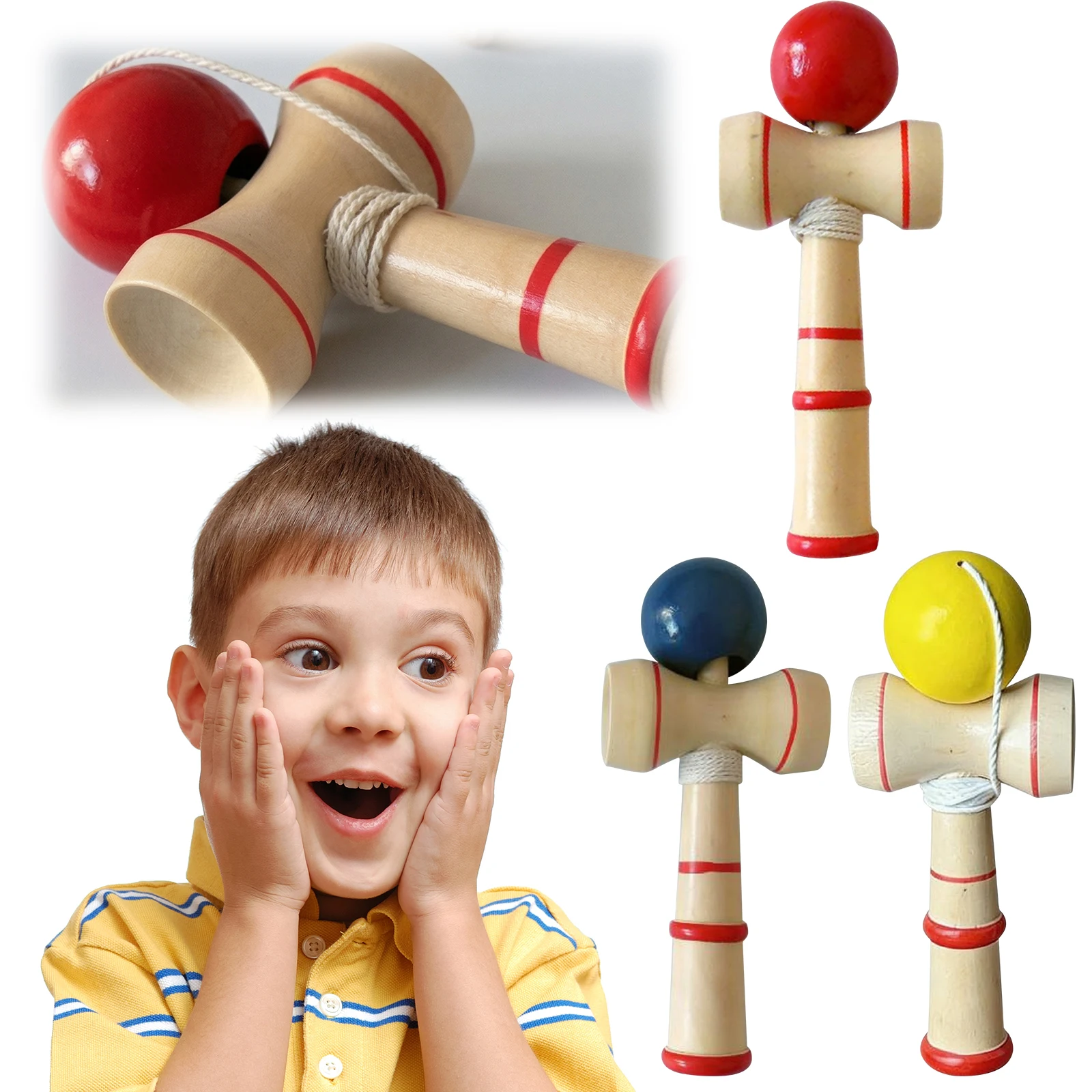 

1 Pcs Kendama Full Size Solid Wood Ball and Cup Coordination Toy Kendama Natural Wooden Ball Catcher Game Training Reaction Game