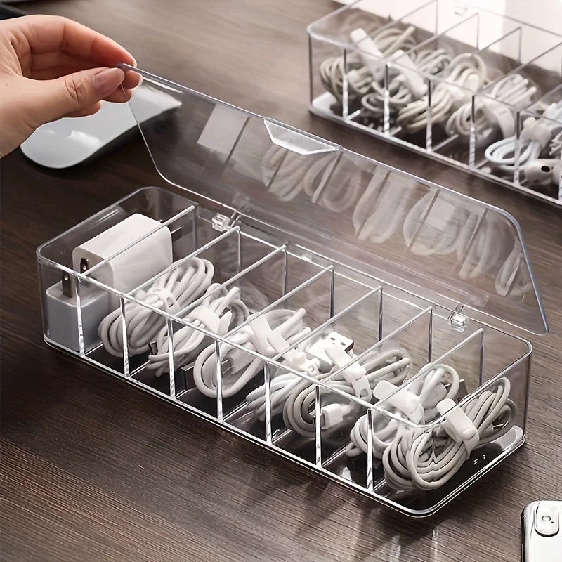 5pcs Organize Your Cables & Keep Them Dust-Free With This Desktop Storage Box