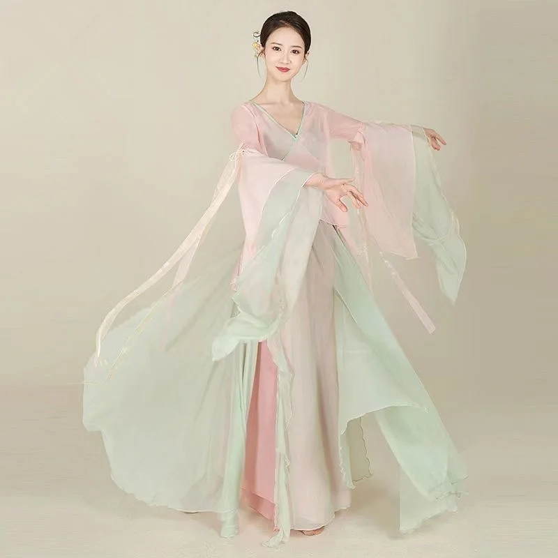 New Classical Dance Dresses Female Elegant Super Immortal Pink Gauze Training Clothes Body Charm Chinoiserie