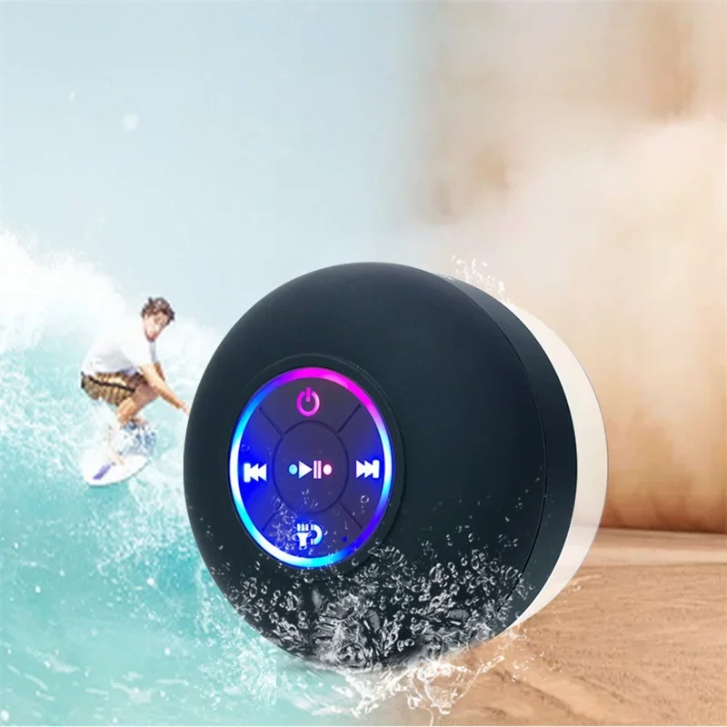 Wireless Bluetooth Speaker Dustproof and Waterproof Bathroom Bluetooth Speaker with LED Light Car Shower Hands-free Speaker