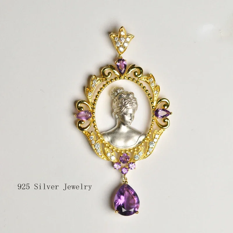 Italian vintage style 100% 925 silver amethyst Peridot set necklace pendant Angel series jewelry for women party office gifts