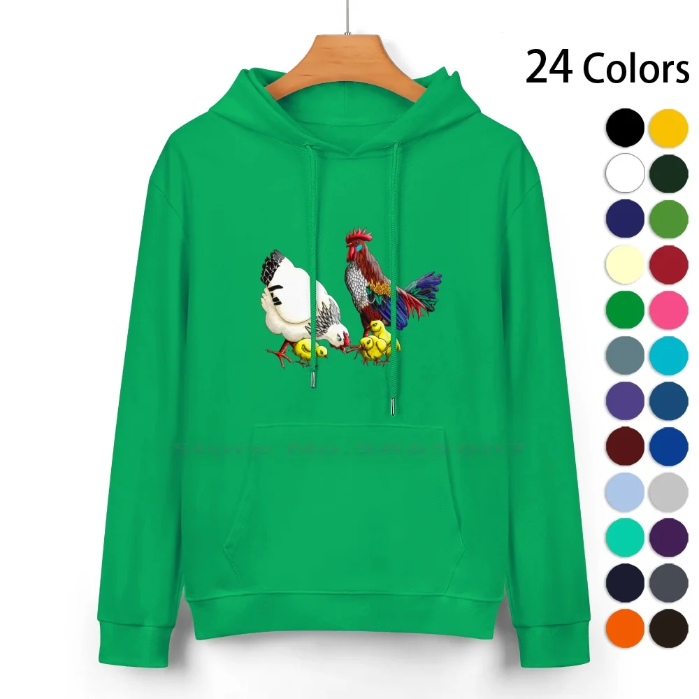 Chickens Pure Cotton Hoodie Sweater 24 Colors Chicken Hen Chook Poultry Free Range Beak Peck Feather Baby Bird Egg Paddock