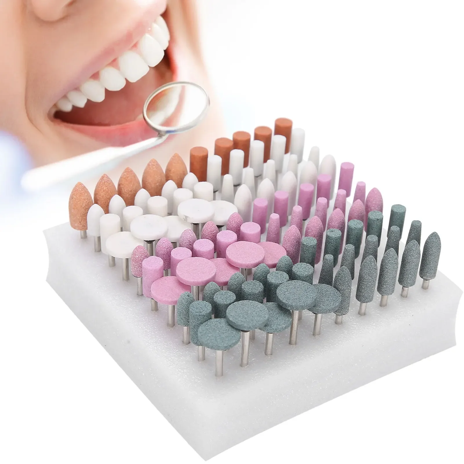 

100pc Assorted Dental Stone Grinding Light Curing Resin Polisher Head Burs Stone Nail Drill Bits Set High Temperature Resistance