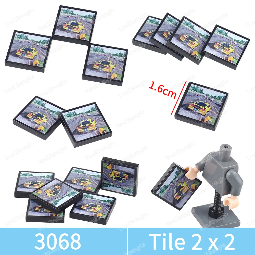 Bloc de construction de course électronique à motif imprimé, 2x2 carreaux, 3068 pièces de base, figurines MOC, jeu de scène de course, modèle cadeau, jouets
