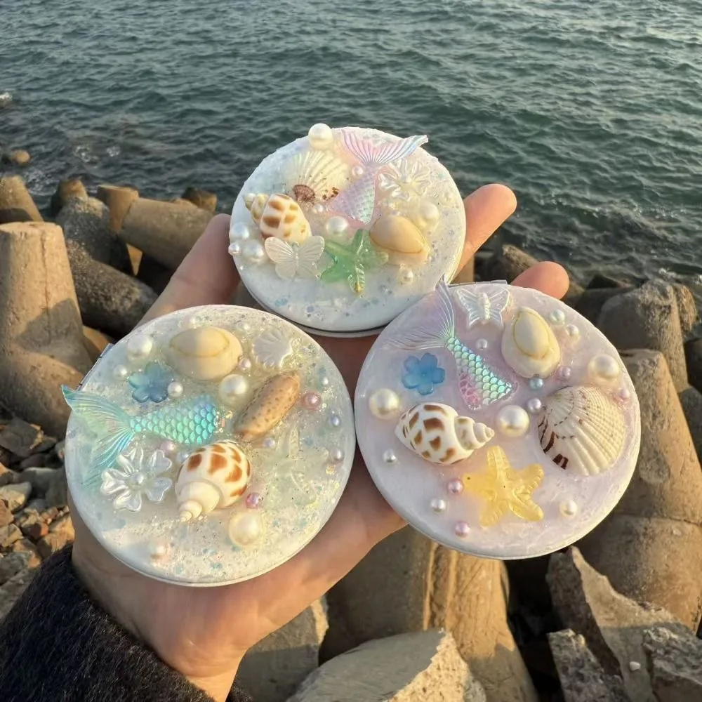 Hand-held Double-sided Makeup Mirror Cute Mini Compact Cosmetic Mirror Sea Shell High Definition Surface Hand Small Mirror Women