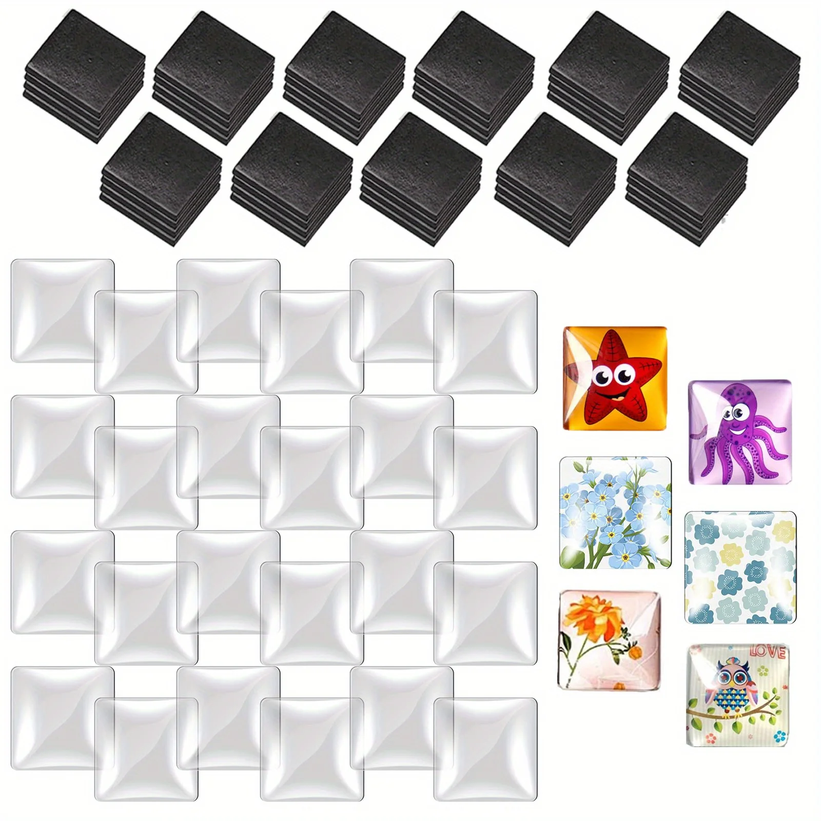 Fridge Magnet Square/Round Transparent Convex Glass Fridge Magnets 50Set/100set with Adhesive Backing for Decorative New Design