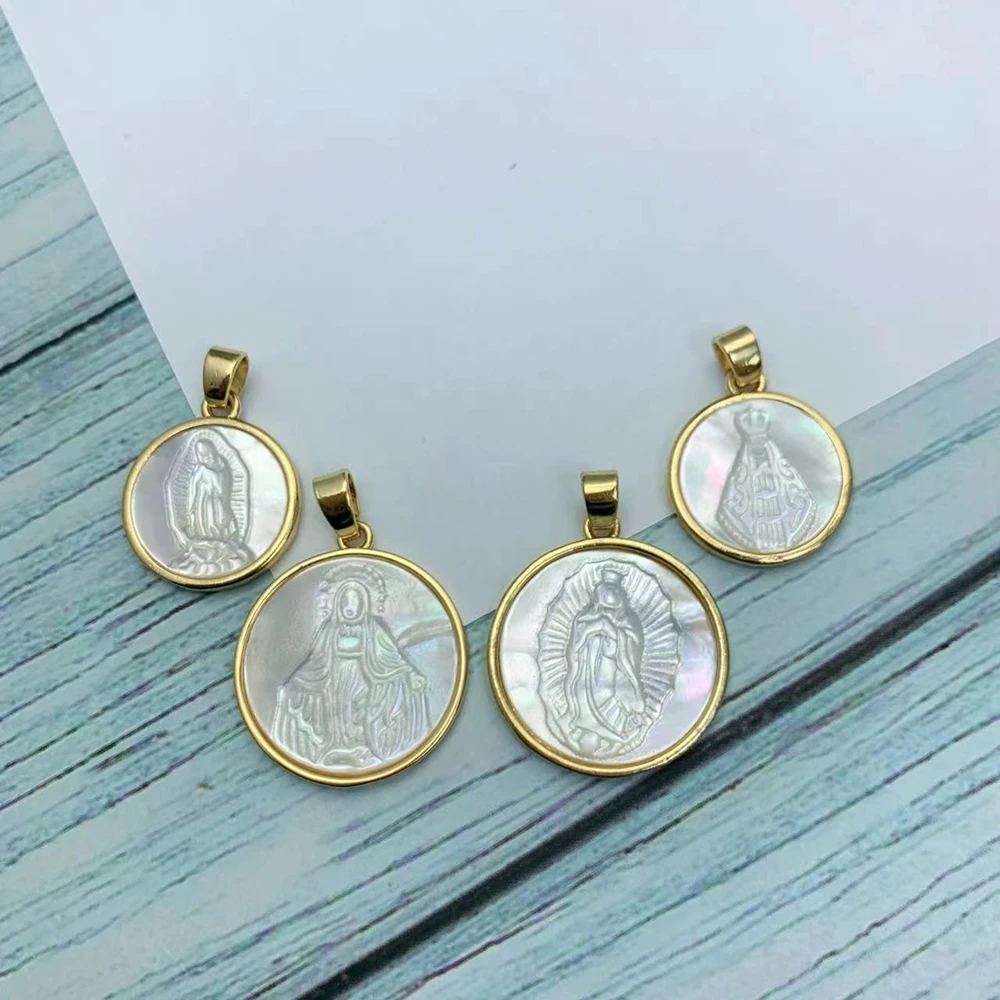 Natural Mother of Pearl Shell Medal Portrait Virgin Mary Guadalupe Pendants Charms For Jewelry Making DIY Necklace Accessories